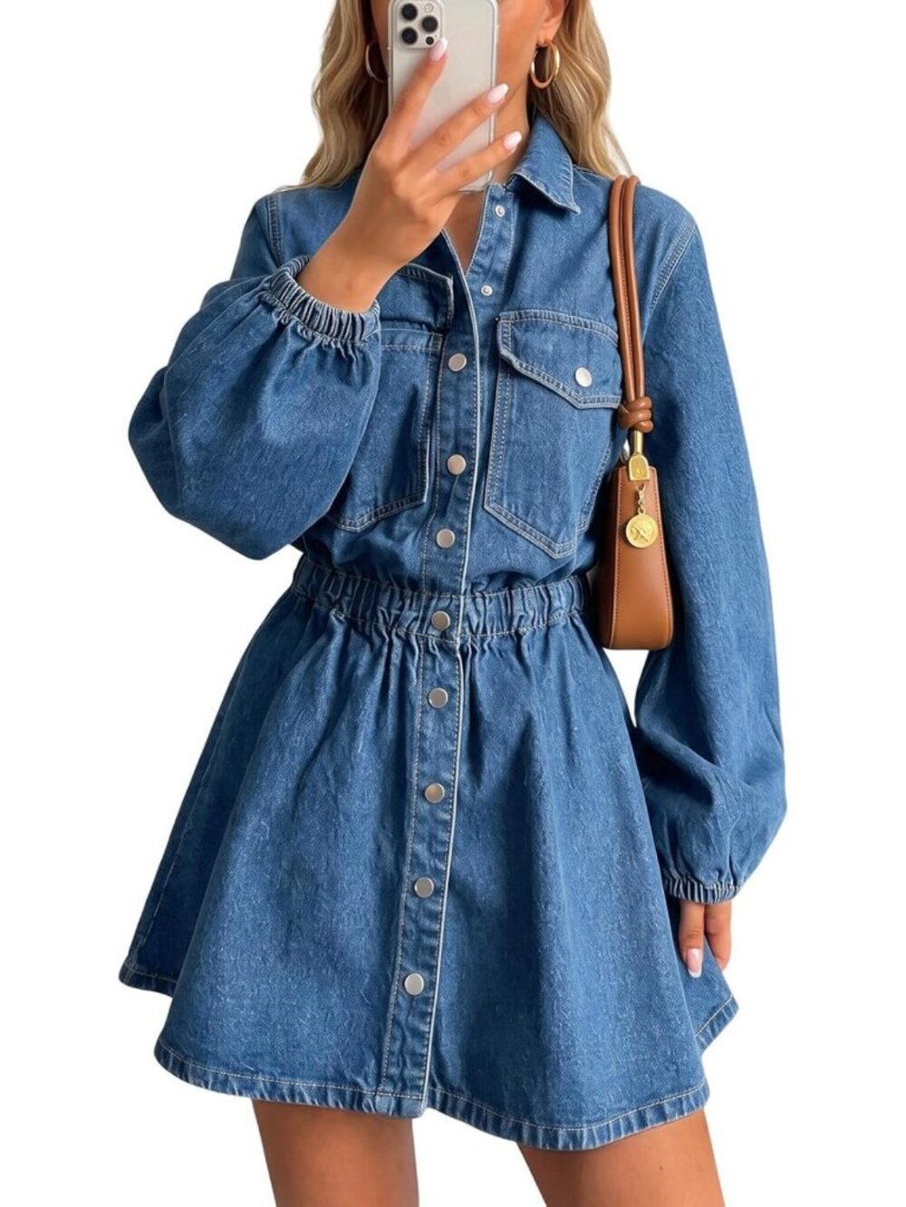 Chic Long Sleeve Denim Mini Dress for Women | Button Down Jean Style